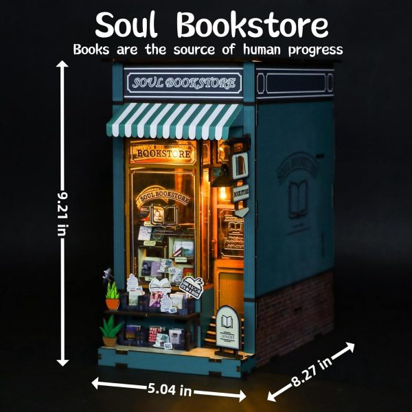 supplier direct meinesqis book nook diy miniatures book nook kit store 3d creative decorative bookend bookshelf insert wooden puzzle with led suitable for teenagers adults halloween christmas decoration gifts, blue wholesale prices
