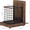 supplier direct mygift rustic burnt wood decorative bookends for heavy books with matte black metal wire basket pencil cup and office supplies storage baskets, 1-pair wholesale prices