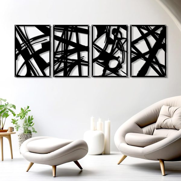 factory direct zzbakress 4 pieces abstract metal wall art, minimalist art decoration, paintings wall decor, 3d structure sculptures decor for living room bedroom bathroom office (black style 1) volume discount