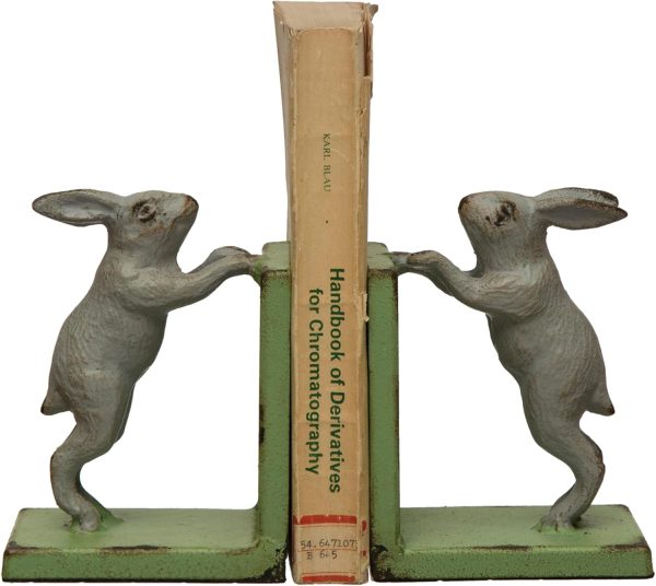 supplier direct creative co-op decorative 2-tone cast metal rabbit bookends, green and grey, set of 2 wholesale prices