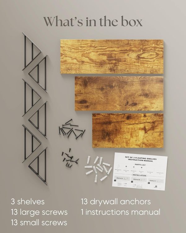 bulk purchase bayka wall shelves for bedroom decor, floating wall shelves for living room kitchen storage, wall mounted rustic wood floating shelves for kids books, small shelf for bathroom(rustic brown，set of 3) trade price