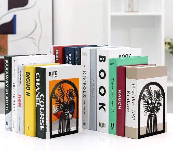 supplier direct 3 pairs book ends for shelves,metal bookends decorative flower design book,non skid book stopper for heavy books, bookshelf holder stand for home office school library wholesale prices