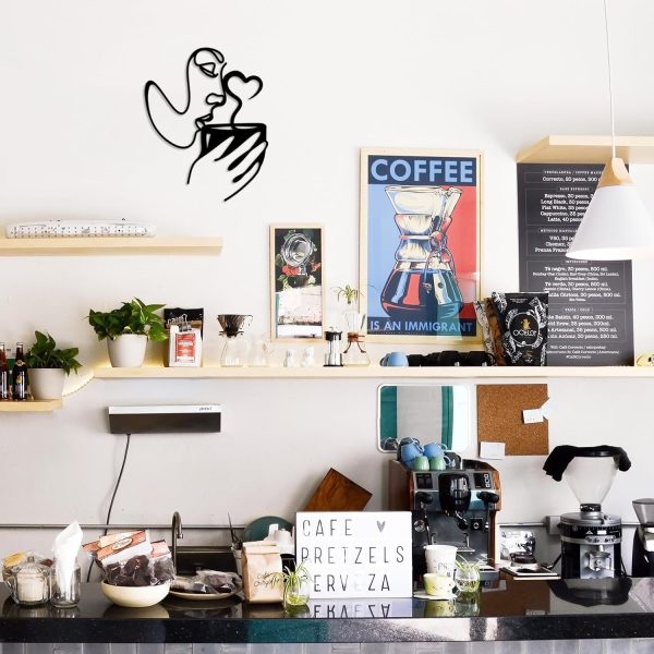 factory direct oubasa metal coffee wall art, kitchen home wall decor, minimalist woman coffee black wall decors modern art for office living room coffee bar decorations, thanksgiving housewarming gifts volume discount