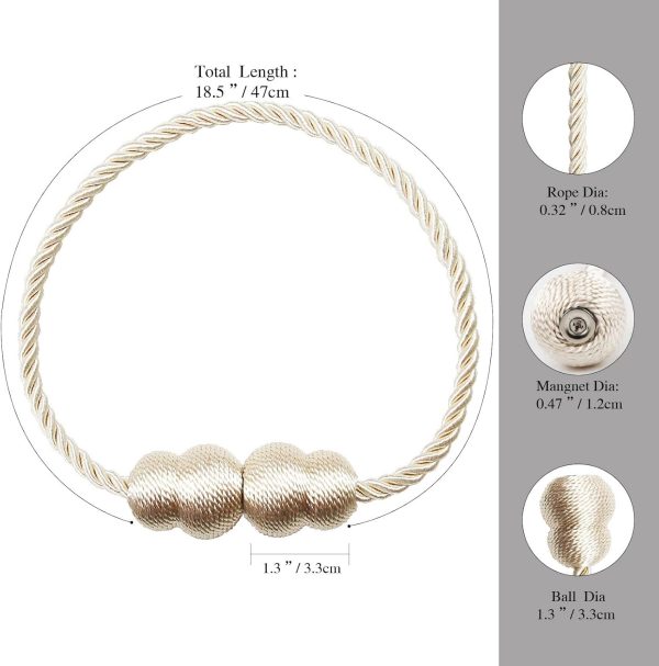 bulk purchase magnetic curtain tiebacks 2 pack rope decorative curtain tie backs elegant curtain holders for drapes outdoor window treatment holdbacks, beige factory discount