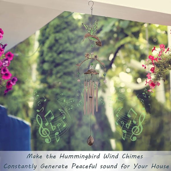 producer to buyer wind chimes - hummingbird wind chimes for outside deep tone 34 inches 5 aluminum tubes, thanksgiving, christmas, birthday gifts for mom, grandma, decorations for home, garden, patio, backyard discounted pricing