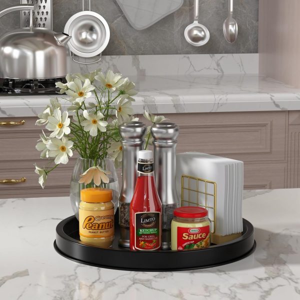 wholesale direct hgf decorative tray for coffee table, 12 inch metal iron round serving trays for kitchen counter organizer dining table centerpiece for display candle vase, black round tray for bathroom decor bulk purchase at factory prices