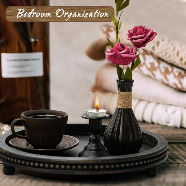 wholesale direct handmade decorative tray for coffee table, small beaded coffee table tray decor, black wooden round serving tray for coffee table, dining room table entryway and living room table bulk purchase at factory prices