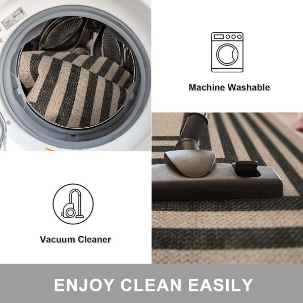 manufacturer direct lahome modern geometric easy jute rug, black 3x5 kitchen rug washable area rug for bedroom thin non slip indoor door mat, farmhouse laundry room rug contemporary carpet for office outdoor patio trade price
