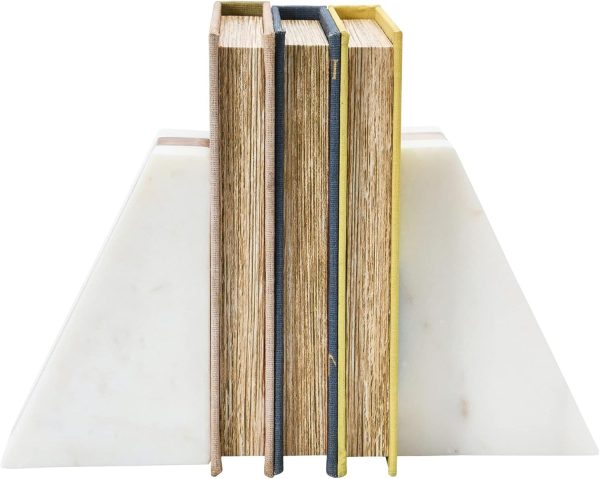 supplier direct main + mesa marble geometric bookends with wood inlay, white wholesale prices