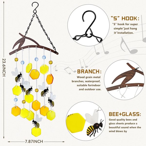producer to buyer x-prek 23" bees wind chimes for outside, unique stained glass wind chimes garden decor, windchimes outdoors suncatcher gift for women, mom, grandma, unisex discounted pricing