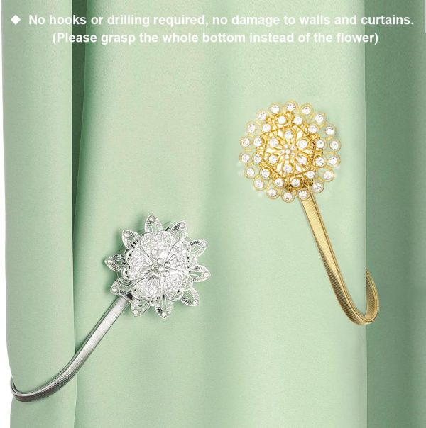 bulk purchase auleep magnetic curtain tiebacks, 4 pack magnetic decorative drapes curtain clips buckle, flower curtain tie back, european and american style (silver) factory discount