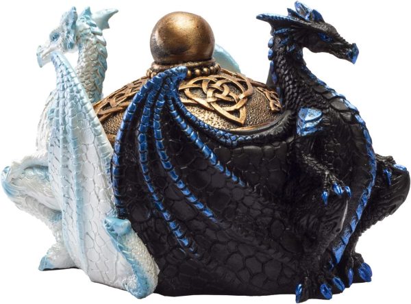 dropship from factory pacific giftware fantasy celtic knotwork dual yin yang dragons decorative trinket jewelry box figurine 5.75" long mass production supply