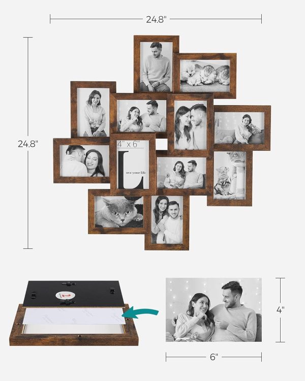 bulk purchase songmics 4x6 collage picture frames, 12-pack picture frames collage for wall decor, photo collage frame, multi picture frame set with glass front, assembly required, rustic brown trade price
