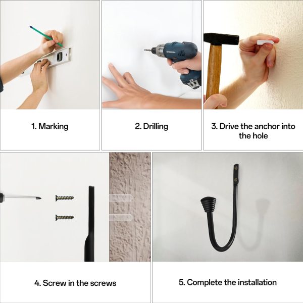 bulk purchase ohtomber 2pcs black curtain holdbacks - metal decorative curtain hooks for drapes, curtain tiebacks clips wall mounted curtain tie holders, curtain pull backs drapery hooks with screw for wall factory discount
