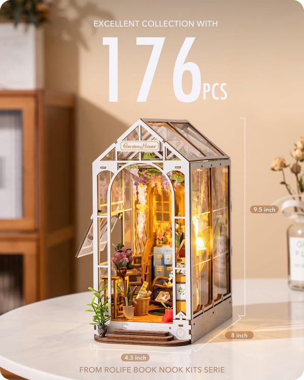 supplier direct rolife diy book nook kit garden house, diy miniature booknook kit 3d creative decorative bookend bookshelf insert 3d puzzle for adults, halloween/christmas decorations/gifts for adults (garden house) wholesale prices