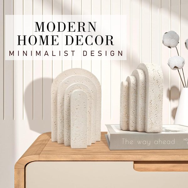 supplier direct heavy duty book ends for shelves, decorative book stopper for shelves, resin decor bookends for heavy books, modern home decor aesthetic book ends aesthetically pleasing layered arch design, set of 2 wholesale prices