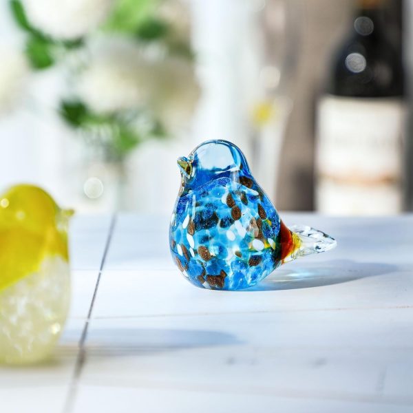 dropship from factory hand blown glass blue bird handmade crystal bird figurine glass blue bird with brown tail statue glass birds sculpture decorative ornaments for home decor,birthday present,women gift of happiness mass production supply