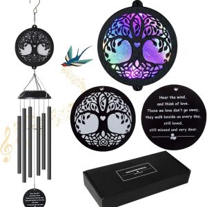 producer to buyer solar tree of life wind chimes, memorial gift for mom, wind chimes for outside, sympathy wind chimes for loss of loved one, condolence gift, outdoor garden decor discounted pricing