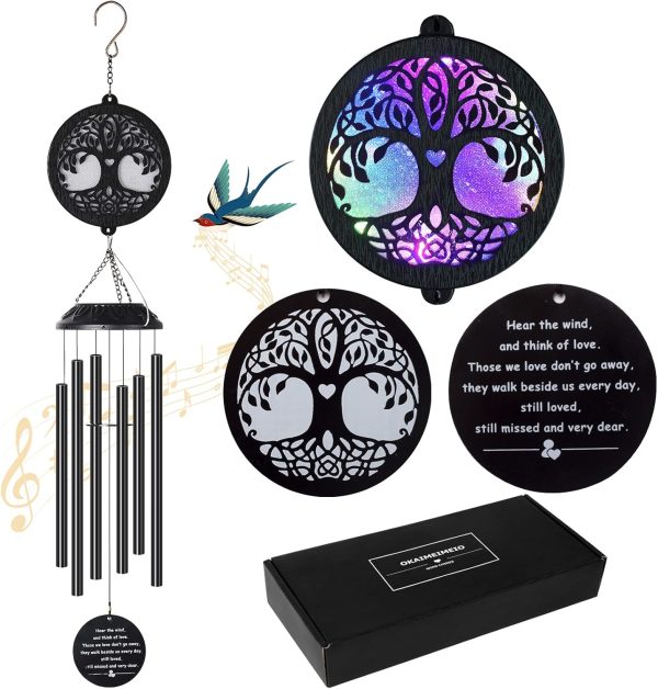 producer to buyer solar tree of life wind chimes, memorial gift for mom, wind chimes for outside, sympathy wind chimes for loss of loved one, condolence gift, outdoor garden decor discounted pricing