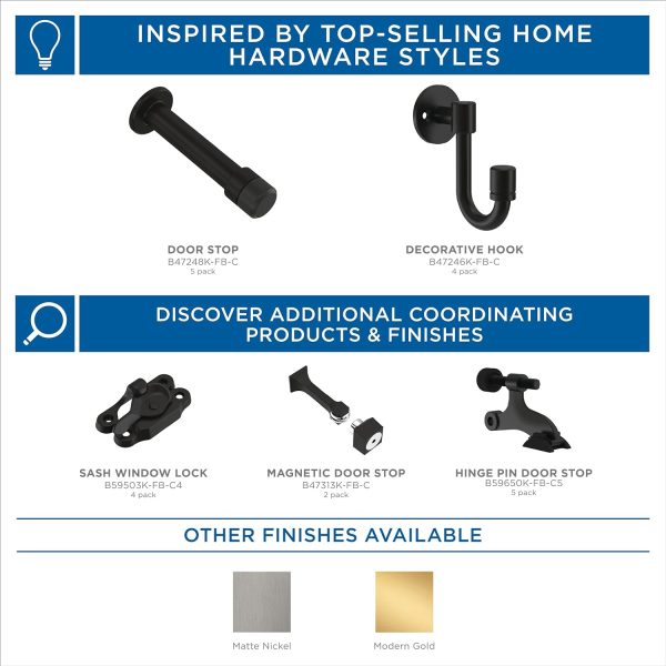 competitive pricing franklin brass bar (4-pack) single wall hooks 1-prong coat/hat matte black hooks for hanging wall mount hanger clothes, purse, bag, towel organization decorative wall hooks b47246k-fb-c one-stop wholesale