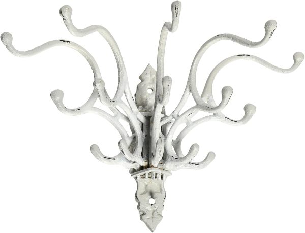 competitive pricing creative co-op antique decorative cast iron multi hook wall hanger with 15 hooks, distressed white one-stop wholesale