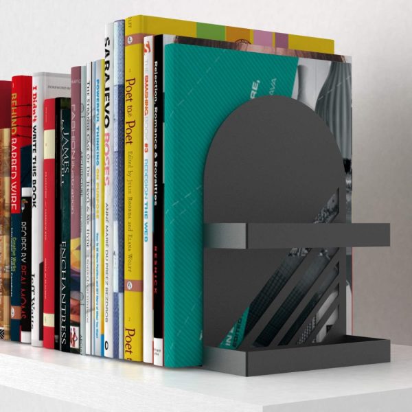 supplier direct iron arch modern and decorative bookends for heavy books, 200% stronger & heavier than the average bookends, large bookends with matching bonus storage cup (carbon black) wholesale prices
