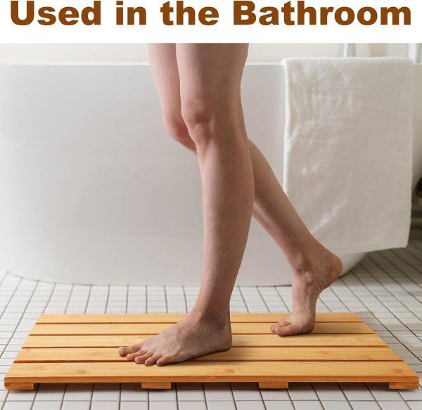 manufacturer direct 4 pcs summer bamboo bath mat sturdy waterproof bamboo shower mat natural wood bath mat wooden bathroom carpet for doorway bathroom kitchen indoor or outdoor spaces use, 21.26 x 14.17 inches trade price
