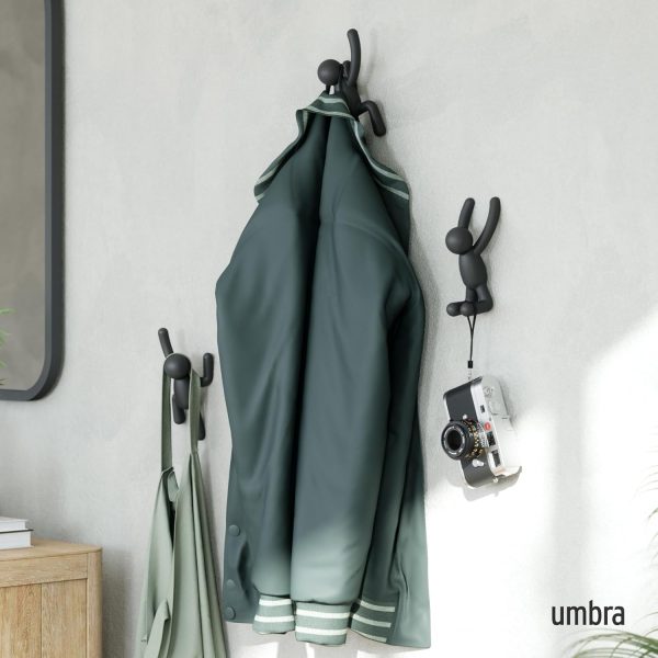competitive pricing umbra buddy wall hooks – decorative wall mounted coat hooks for hanging coats, scarves, bags, purses, backpacks, towels and more, set of 3, black one-stop wholesale