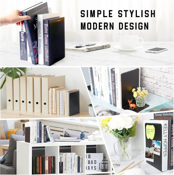 supplier direct vonderso metal bookends black, 2 pairs decorative metal book end supports for shelves gauge metal book divider stopper holders with non-slip anti-scratch rubber pads wholesale prices