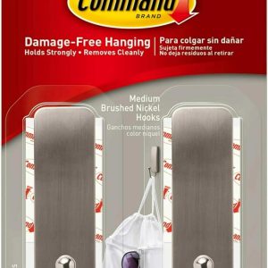 competitive pricing command medium brushed nickel wall hooks, 2 hooks and 4 command strips, damage free hanging wall hooks with adhesive strips, coat hooks for hanging christmas decorations, holds up to 3 lb one-stop wholesale
