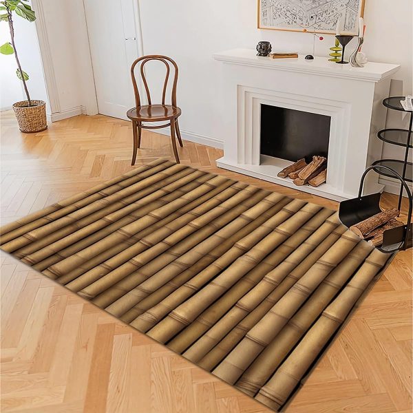 manufacturer direct retro area rug brown bamboo raft 4x6ft non-slip carpet, printed pattern carpet for living dining room dorm room bedroom home décor washable rugs trade price