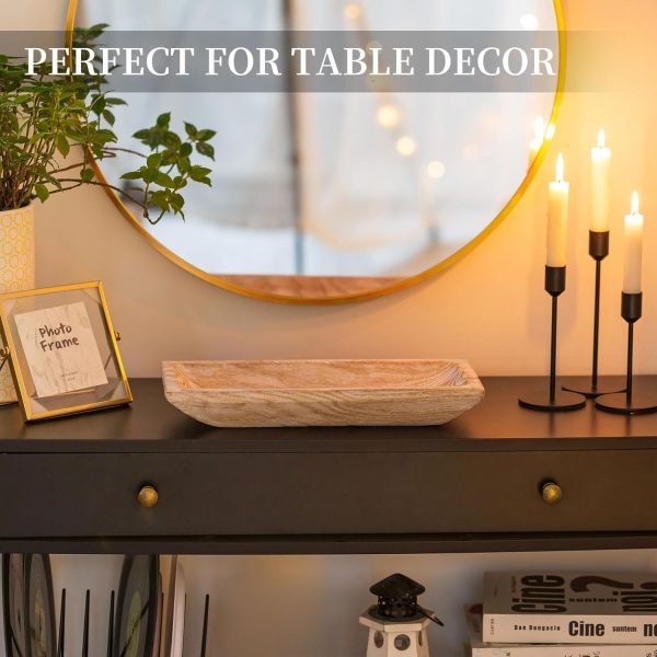 wholesale direct hanobe decorative wood dough bowl: long wooden centerpiece table decorations natural candle holder tray decor rustic unfinished trough centerpieces for dining room kitchen, white bulk purchase at factory prices
