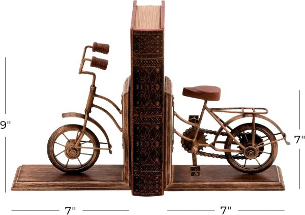 supplier direct deco 79 vintage wood bookends metal cycle pr h-26778, 7"w, 9"h, brass wholesale prices