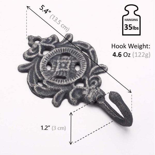 competitive pricing ambipolar indian leaf hook antique decorative vintage style heavy duty wall coat hooks pack of 3 .(matt grey) one-stop wholesale