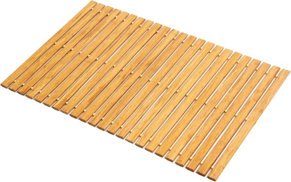 manufacturer direct strand woven bamboo bath mat bathroom rugs floor wood shower bathtub waterproof non slip accessories 16x24 inch easy to clean, suitable for outdoor, light color, 1 pc trade price