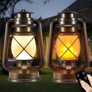 custom wholesale battery-powered led lanterns decorative outdoor & indoor,2 pack brown vintage lanterns with dancing flame,retro style lantern decor for room.waterproof remote control lanterns decor for garden,porch oem/odm services
