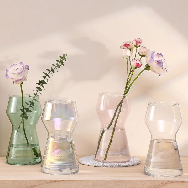 oem/odm services 8 inch glass flower vases for decor, iridescent vase decorative home indoor desk decoration for home décor, hydroponic vase for living room wedding table centerpieces housewarming gift (iridescent) affordable bulk deals