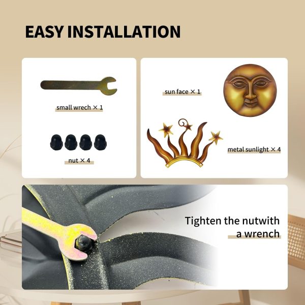 factory direct liffy 24" sun metal wall art outdoor decor - 3d sun face metal wall sculpture - hanging decoration gift ideal for home accent, bedroom, garden, patio, farmhouse - lively and vibrant volume discount