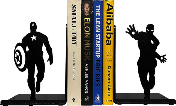 supplier direct superhero bookends | decorative bookends for shelves | non-skid book holders for shelves, table | unique home/office decor | heavy bookends| metal book ends| 7x5.5x4 inches each wholesale prices