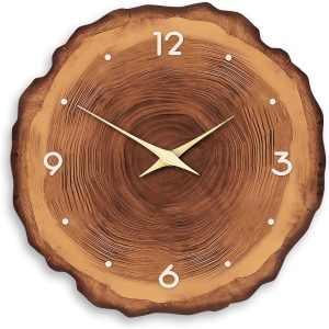 bulk purchase xnm wood wall clock for living room decor - rustic wall clocks battery operated 12 inch - brown annual ring wall clock non ticking (mdf no solid wood) trade price