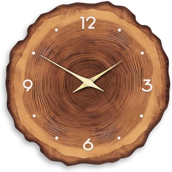bulk purchase xnm wood wall clock for living room decor - rustic wall clocks battery operated 12 inch - brown annual ring wall clock non ticking (mdf no solid wood) trade price