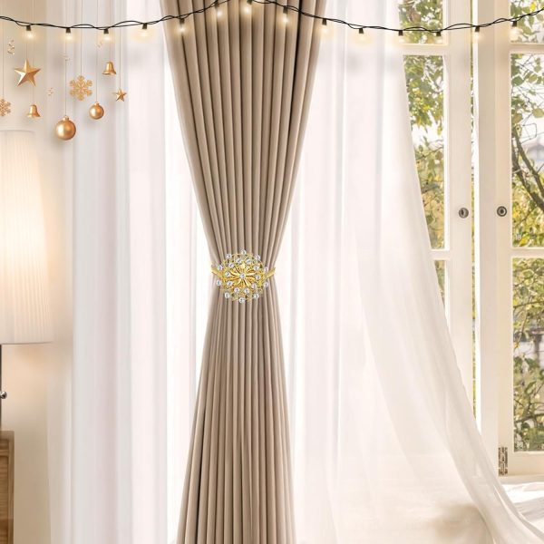 bulk purchase 2 pcs magnetic curtain tiebacks, crystal decor curtain ties for drapes no drilling drapery holdbacks with high-elastic spring wire for home office window decorative holdback, gold factory discount