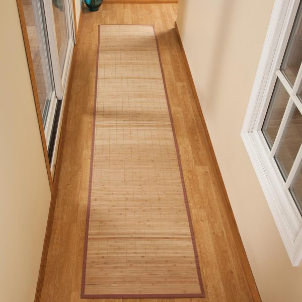 manufacturer direct miles kimball bamboo non-slip runner with nylon trim, 23” x 118” – narrow rubber backed bamboo runner with water resistant capabilities for kitchen, sunroom, hallway & entranceway trade price