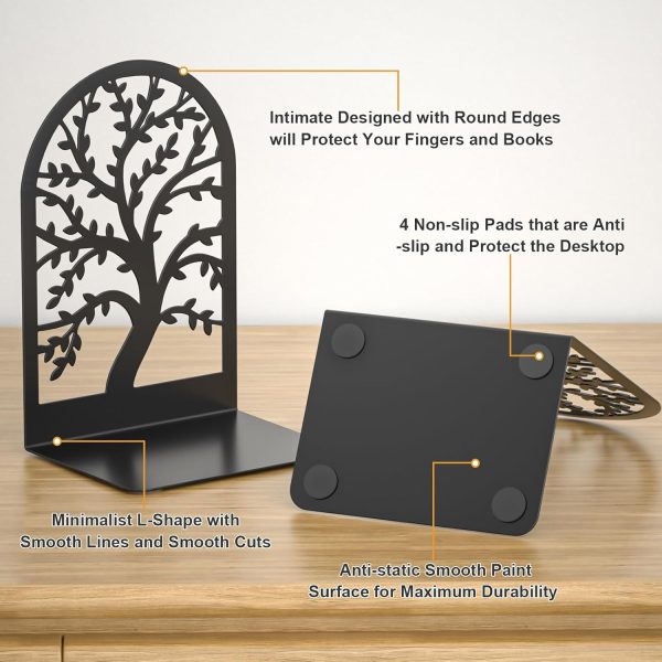 supplier direct vfine bookends 1 pair, black metal book ends, bookends for shelves, unique decorative tree book ends for shelves, book ends to hold books, book stopper, bookend for home office (style b) wholesale prices