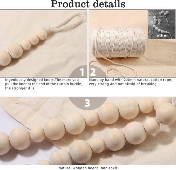 bulk purchase hion 2 pcs boho curtain tiebacks,wood beads curtain holdbacks,outdoor farmhouse tie backs for curtains,curtain holders for drapes home office decor with hooks no drilling(wood color) factory discount