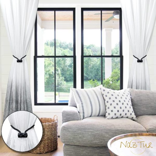 bulk purchase magnetic curtain tiebacks- upgrade 2022 with a thicker twist rope & strong magnet tieback window treatment holdbacks draperies holders decorative drape handmade tie back (black, 2) factory discount