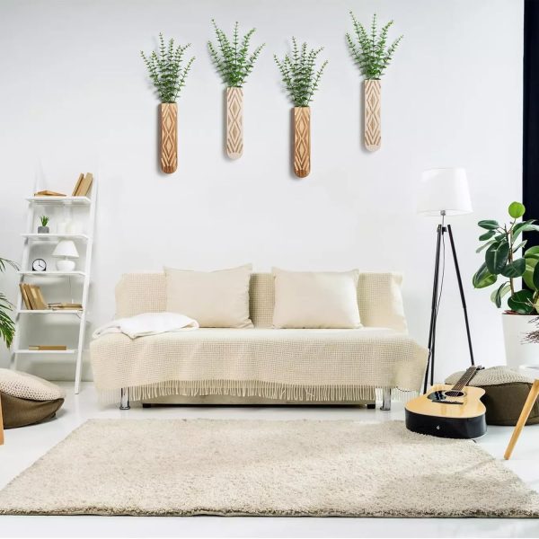 bulk purchase wall planter, geometric pattern wall vase for living room and farmhouse wall decor, 3 pack hanging planter for holding dried flowers and faux greenery, modern wood planter trade price