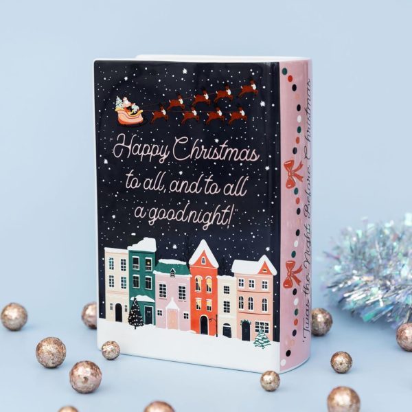 oem/odm services steel mill & co original large book-shaped decorative christmas vase, ceramic vases for home decor, cute bookshelf decor, unique vase for book lovers, twas the night before christmas affordable bulk deals
