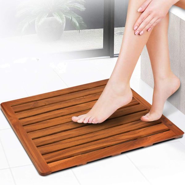 manufacturer direct utoplike (24"x18") teak wood bath mat, shower mat for bathroom, wooden floor mat square large for spa home or outdoor trade price