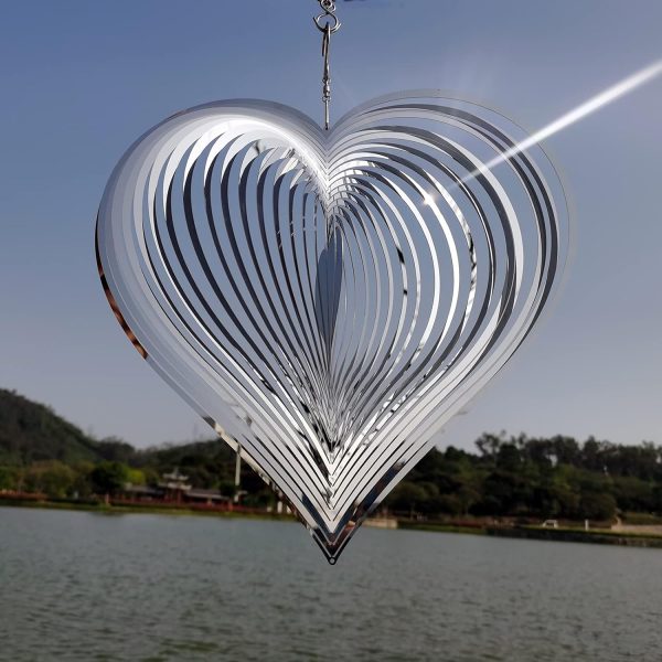 producer to buyer djuan wind spinner outdoor metal decorations,silver heart wind spinners for yard and garden,stainless steel wind chimes for outside decor,birthday gifts for mom,mother's day,aunt gifts discounted pricing